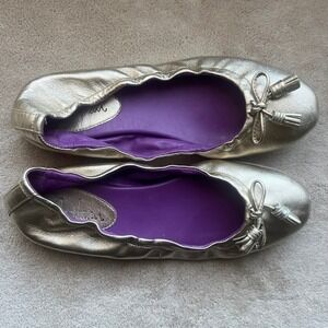 Cole Haan Gold Metallic Leather Ballet Flats Bow Tassel Women 7.5 B D29738